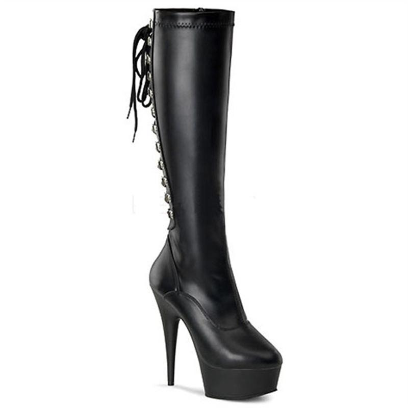 Осенне-зимние новые модные сапоги на толстой подошве среднего размера, высокие черные осенне-зимние модные сапоги с круглым носком на очень высоком каблуке 15 см