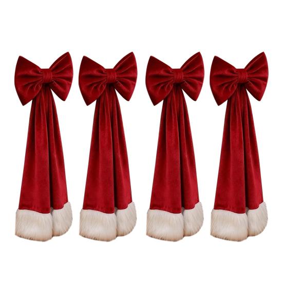 Рождественские бархатные банты на стулья 11,8" x 29,5" Бургундские банты для стульев с завязками сзади для Рождественского банкета, Свадьбы, Вечеринки по случаю дня рождения, Украшения для столовой
