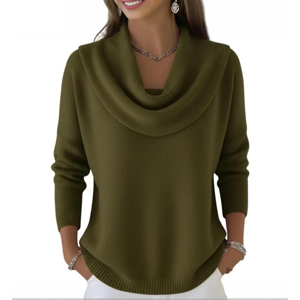 Women's Casual And Fashionable Round Neck Long Sleeved Knitted Solid Color Top Sweater