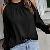Long Sleeve Women Chiffon Blouse Off Shoulder Stand Collar Fashion Green Lady Tops Ruffle Casual Shirts Womens Clothing 24406