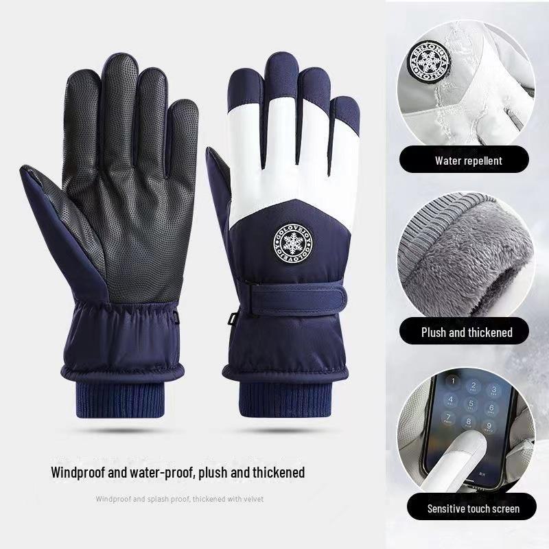 Ветрозащитные водонепроницаемые горнолыжные перчатки для зимней езды на велосипеде, теплые и морозостойкие, с функцией сенсорного экрана и толстой бархатной подкладкой.
