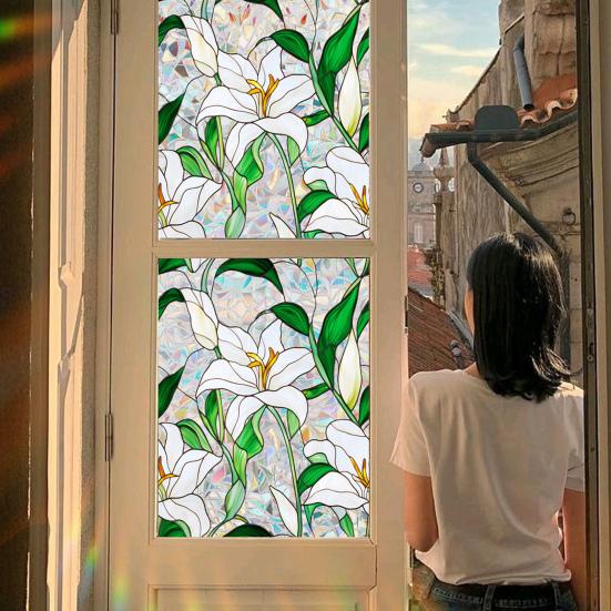 Пленка для окон с цветочным узором, устойчивая к ультрафиолетовому излучению, съемная радужные наклейки, антистатичные наклейки для гостиной, спальни, декора