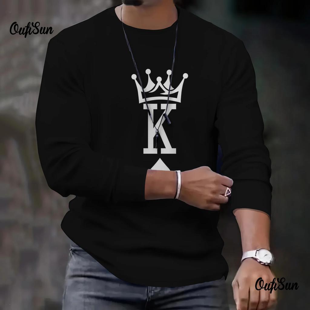 Новое поступление Модные мужские футболки с длинным рукавом с принтом покера Свободные топы с круглым вырезом Большие повседневные футболки для мужчин