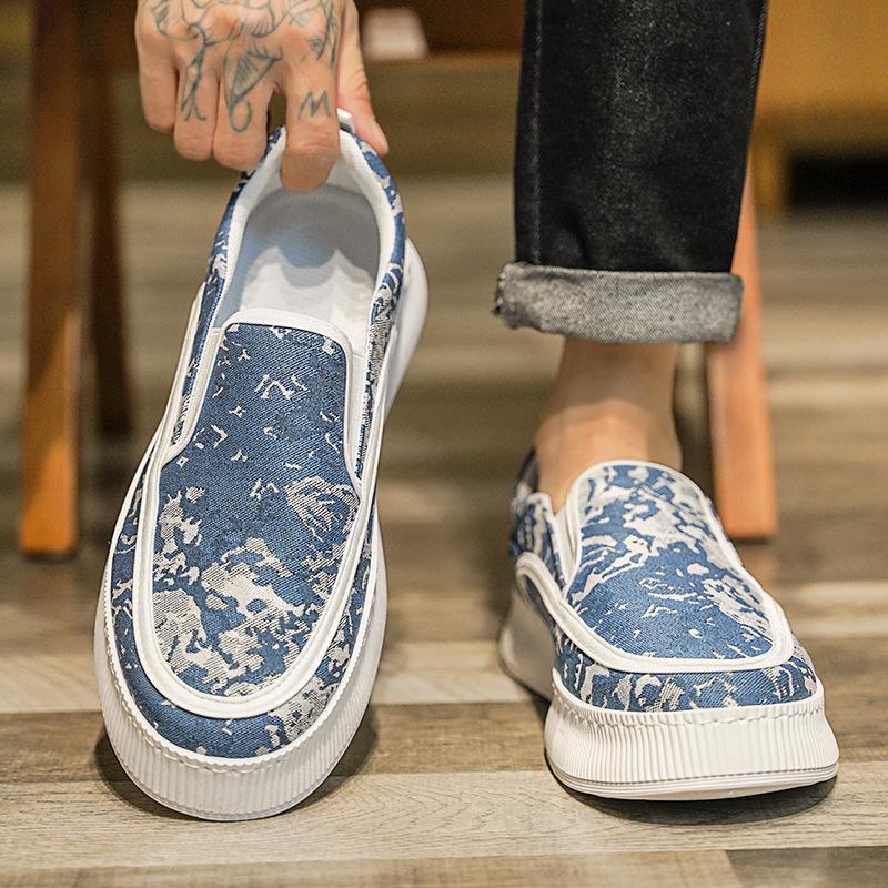 2024 лето новые мужские низкие парусиновые слипоны студенческие повседневные парусиновые туфли живые спортивные туфли на платформе