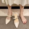 Pearl Lazy Cool Slippers Thick Heel Versatile Commuter Pointed Shoes Summer Wear Bag Head Shoes Fashion Square Heel Half Slippers