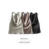 Kaslead New Arrival Women's Clothing Fashion Style Silk Satin Texture Hanging Collar Tops 8432331