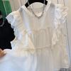 Женская летняя шифоновая блузка с V-образным вырезом, оборками и короткими рукавами, дизайнерская, нишевая, милый топ