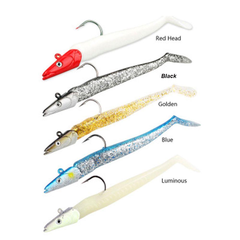 Durable 10g 19g 34g Luminous Worm Barbed Hook Fish Eel Lure Lead Jig Head Artificial Soft Bait