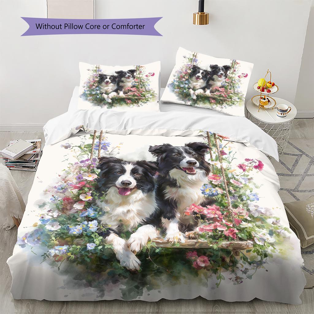 Border Collie Pattern Bedding Home Decoration Birthday Gift (1 * duvet cover + 2 * pillowcase, without core)