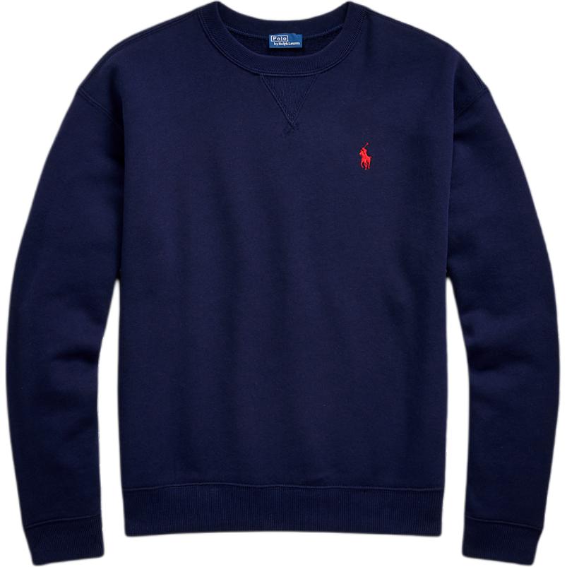 Polo Ralph Lauren Solid Logo Embroidered Crew Neck Long Sleeve Sweatshirt Women Sweatshirt Navy-Blue WMPOKNINFB20675-410