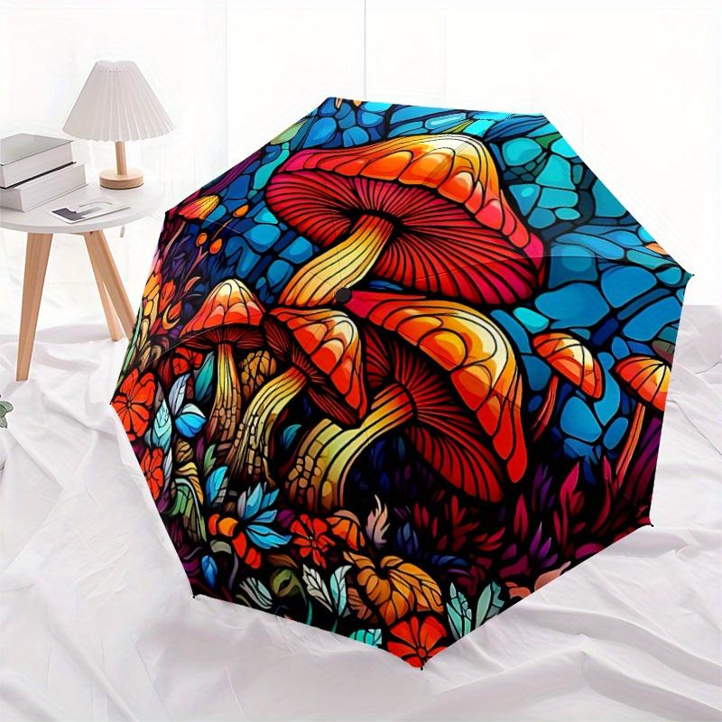 1pc Mushroom Garden Compact Travel Leisure Umbrella, Automatic Folding Lightweight Windproof 8-Bone Reinforced Design, Portable for Backpack