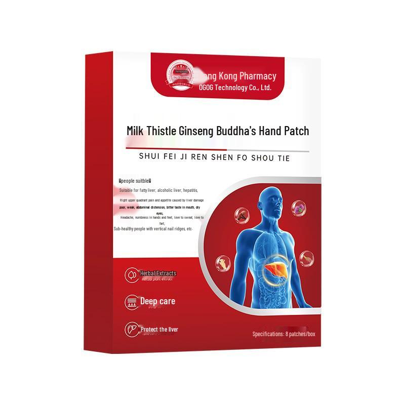 Гонконгский травяной пластырь для поддержки печени: Расторопша пятнистая, Женьшень, Рука Будды, Полынь, Акупунктурная точка и Мокса-терапия