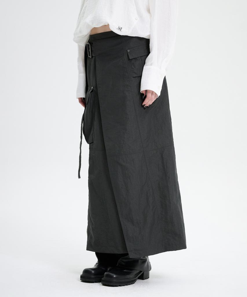 Teulimingbeodeu Belted Cargo Skirt [Charcoal]