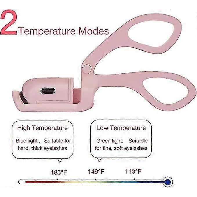 Heated eyelash curler (pink) - Electric eyelash curler, USB rechargeable eyelash curler with comb, 2 heating modes for fast and natural curling of eye