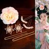 1 Set Chinese Style Ancient Hair Stick Pearl Flower Hair Comb Retro Tang Dynasty Hairpin  Jewelry