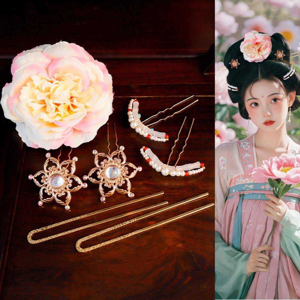 1 set Classical Ancient Hair Stick Chinese Style Hanfu Hair Accessories Flower Hair Comb  Jewelry