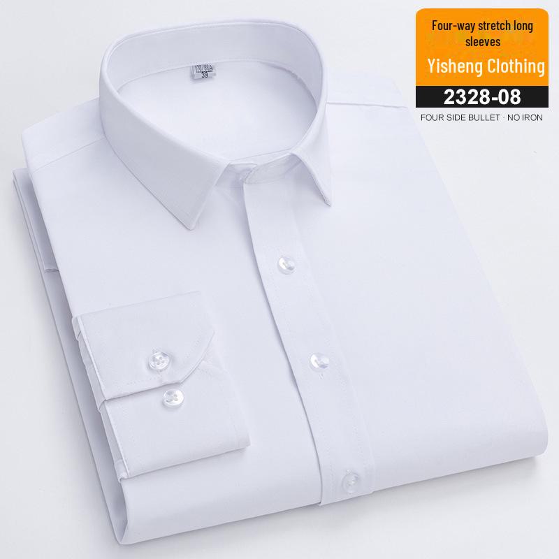 2023 Мужская универсальная эластичная рубашка с длинными рукавами и квадратным воротником, устойчивая к морщинам, в деловом стиле