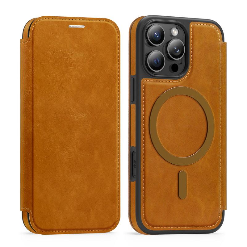 Роскошный кожаный чехол-книжка с отделением для карт для iPhone 16 Pro Max 15 Pro 14 13 12 11 для Magsafe, ударопрочный чехол-бампер с беспроводной зарядкой и магнитным креплением