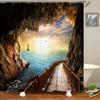 3d Beach Scenery Shower Curtains Sea Ocean Mediterranean Bathroom Curtain Waterproof Cloth Decoration 180*240cm Bath Curtain
