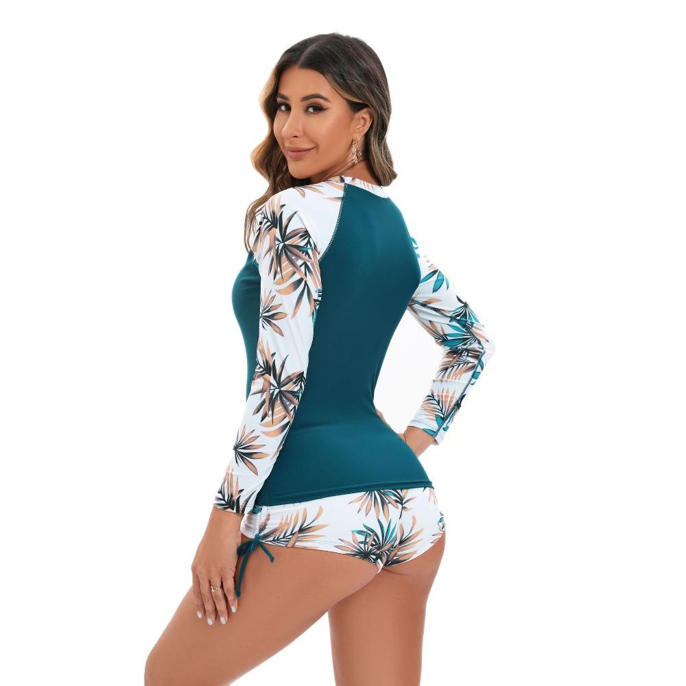 Европейский и американский купальник с длинными рукавами, пляжный свитер с круглым вырезом, плоский угловой раздельный купальник для серфинга