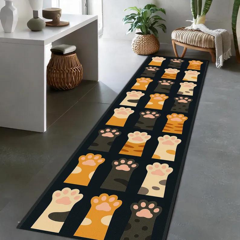 Розовый Коврик-дорожка со следами лап для детской прихожей, Девичий ковер для комнаты, Гостиной, Коридора, Домашний декор, Ковры