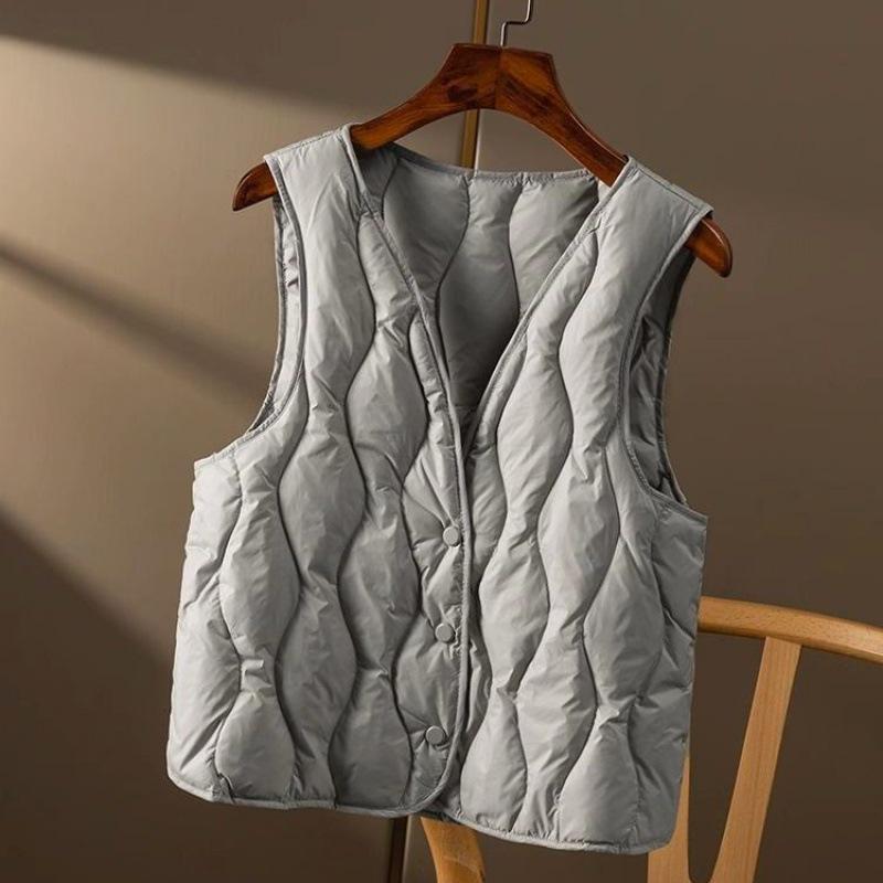 Women's 2024 V-Neck Lightweight Down Vest - Short Style, Sleeveless Base Layer Coat