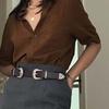 Cool Carved Buckle Belt American Style PU Vintage Waistband Fashion Double Buckle Waist Belt  Party