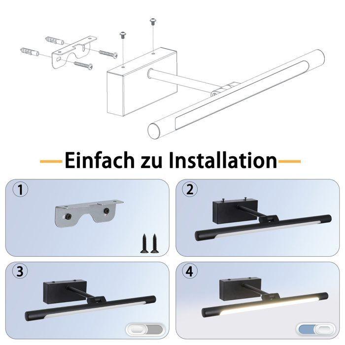 Applique murale pour miroir de salle de bain - NETTLIFE - 6 W - 4000 K (blanc neutre) - Noir métal