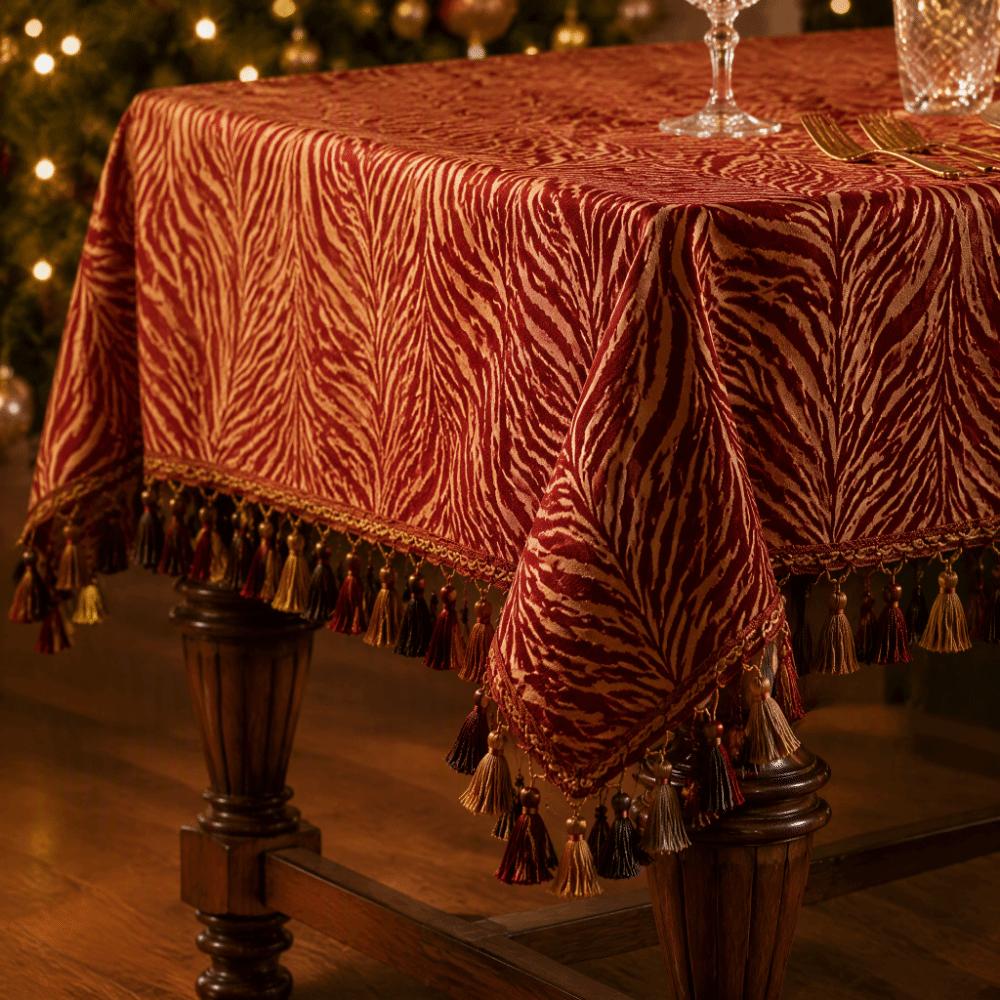 Golden Jacquard Table Cover Polyester Cotton Reversible Table Cover Christmas Tablecloth Holiday