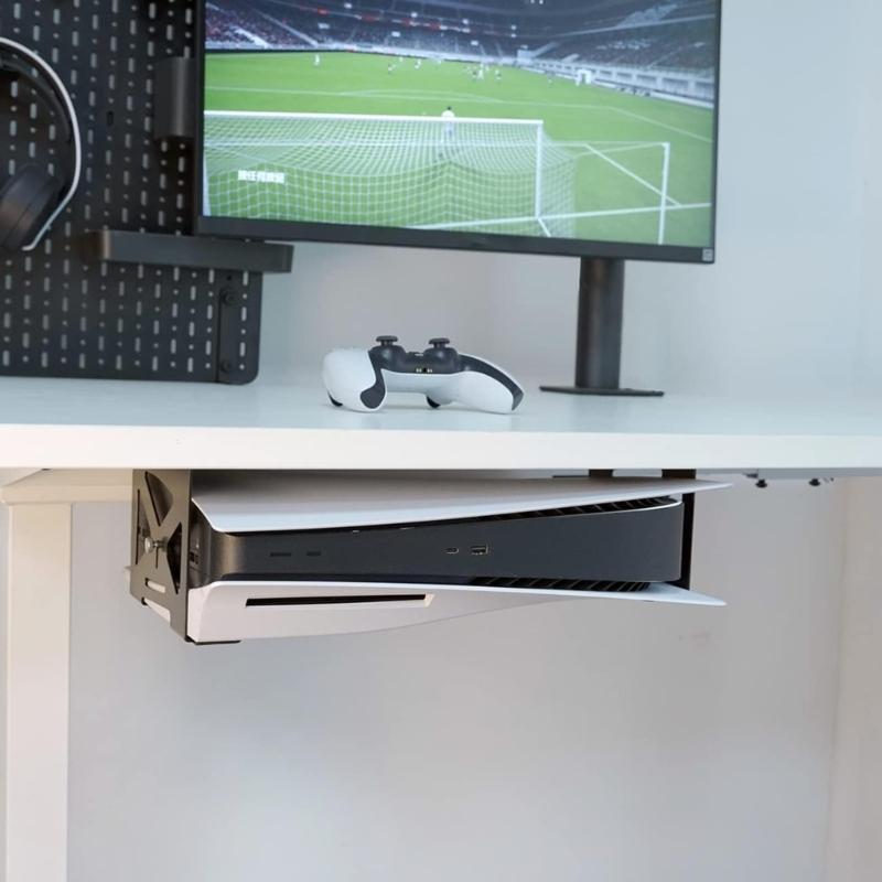Metal Under Desk Mount Space Saving Gaming Organizers Metal Storage Bracket Simple to Use for  Consoles & Controllers