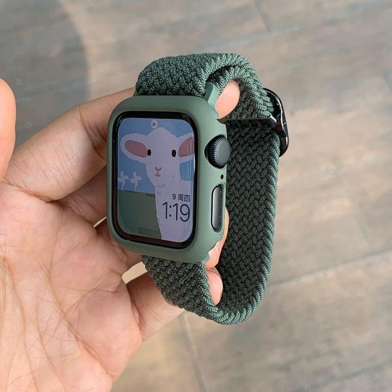 Корейский милый плетеный ремешок + Чехол для Apple Watch Band 49мм 46мм 45 44 38 42 Нейлоновый браслет для iWatch Series 10 9 8 7 6 5 4 3 SE