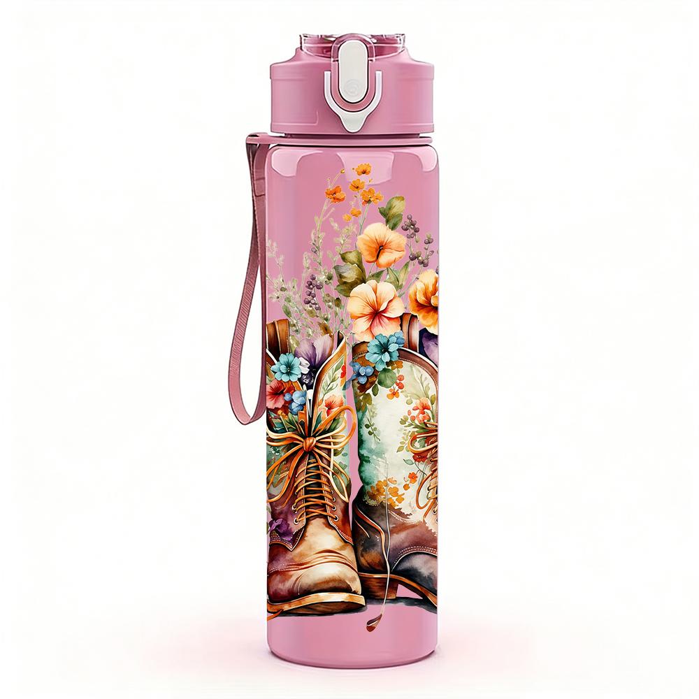 1PC Cowboy Hat Rose Valentine 750ml Color Plastic Sports Water Bottle Leakproof Flip Straw Lid Suitable for Sports Office Home Use