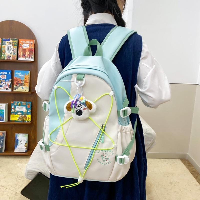 Three-Piece Backpack Set for Primary and Middle School Students Schoolbag Color Block Cartoon Backpack for Women Large Capacity Backpack