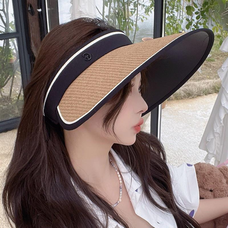 Children's sunscreen straw hat sun hat summer empty top hat can be rolled uv big eaves UV protection sun hat cycling storage