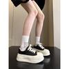 Muffin platform white shoes women's 2025 new round head lace-up fashionable versatile small height-increasing breadboard shoes