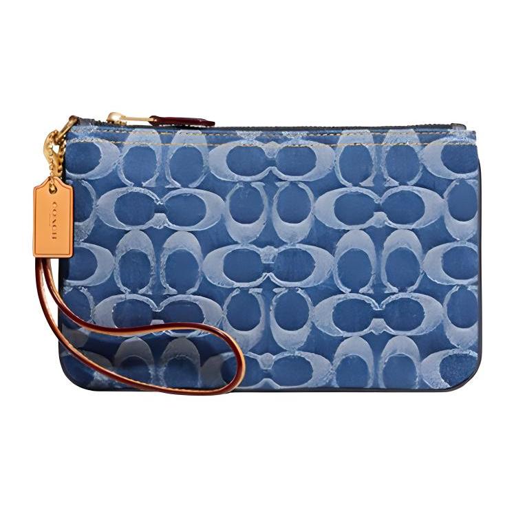 New COACH Fabric Clutch Wrist Bag Medium Size Women's Denim Blue CA538-B4UDF