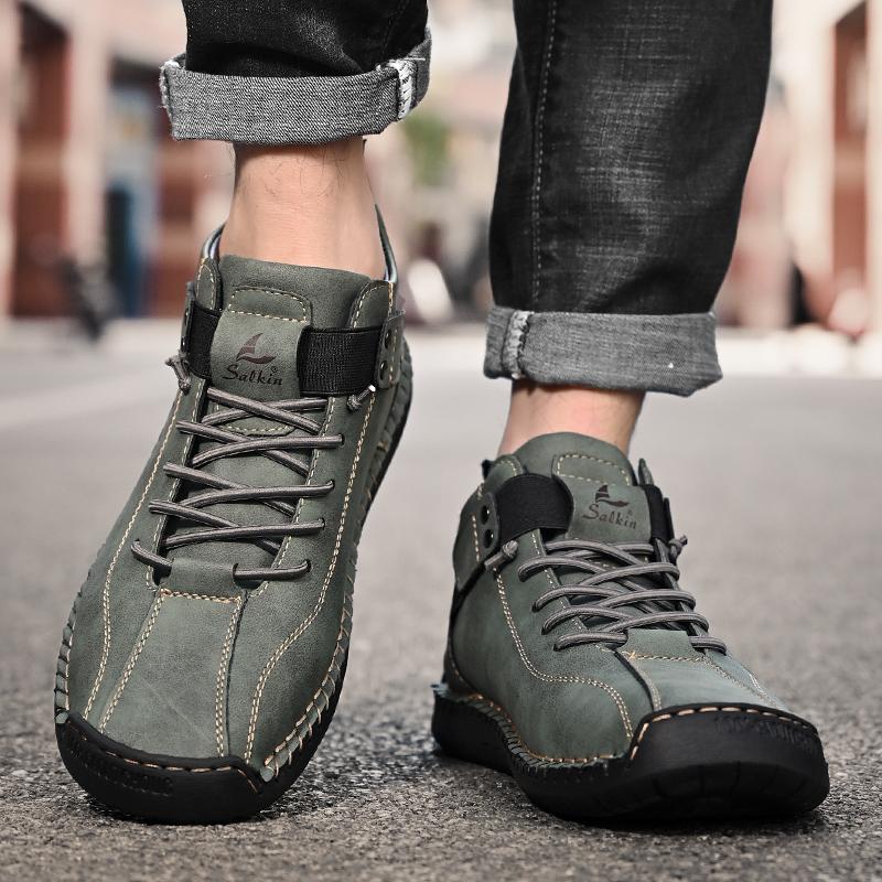 New 2025 Handmade Leather Men Boots Man Breathable Casual Leather Shoes Design Sneakers Men Ankle Boots Breathable Outdoor Boats