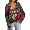 Women's Fashion Long Sleeve Print V-Neck Button Loose Cardigan Top