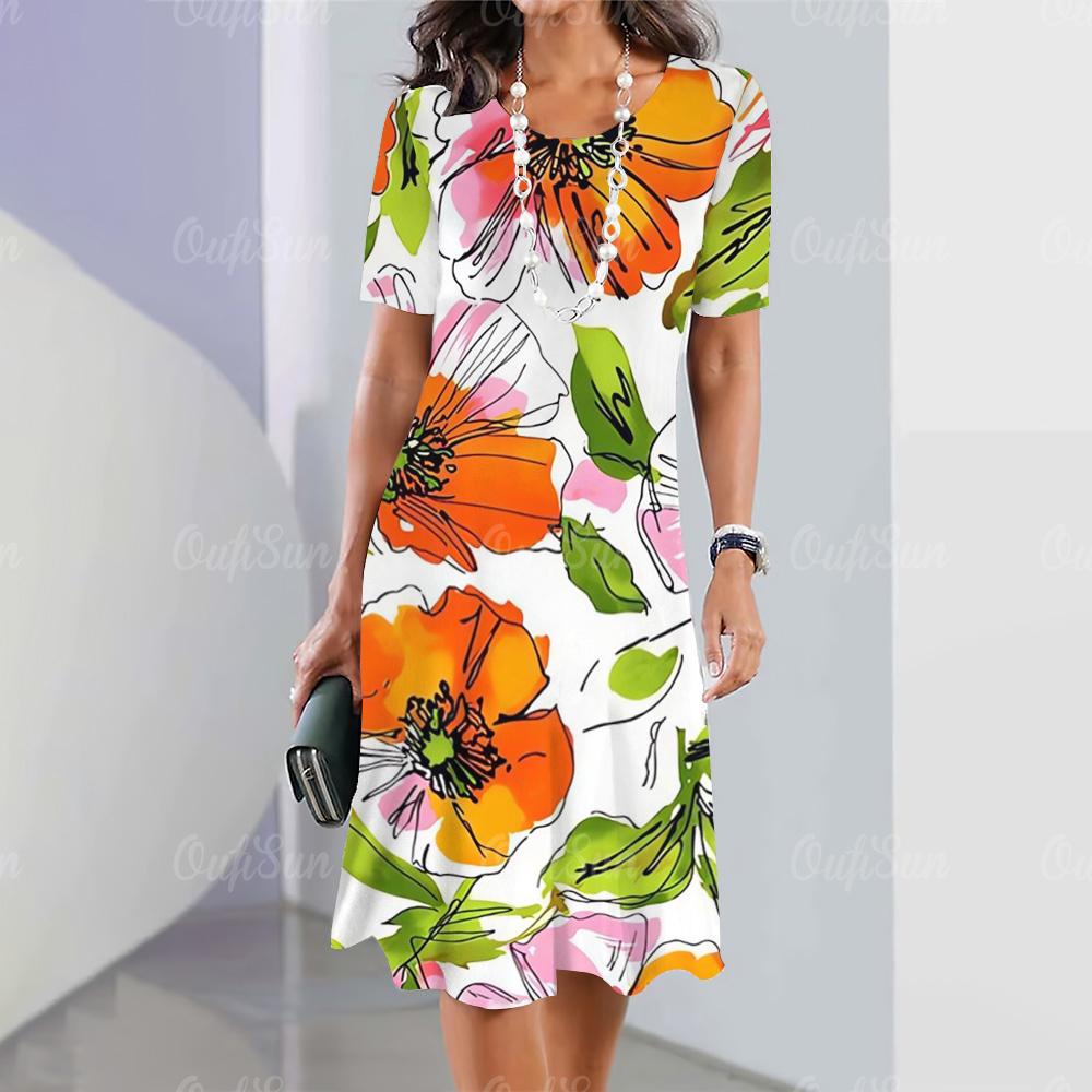 Модные новые женские платья с цветочным принтом 3D, летнее элегантное платье с коротким рукавом, женская одежда больших размеров