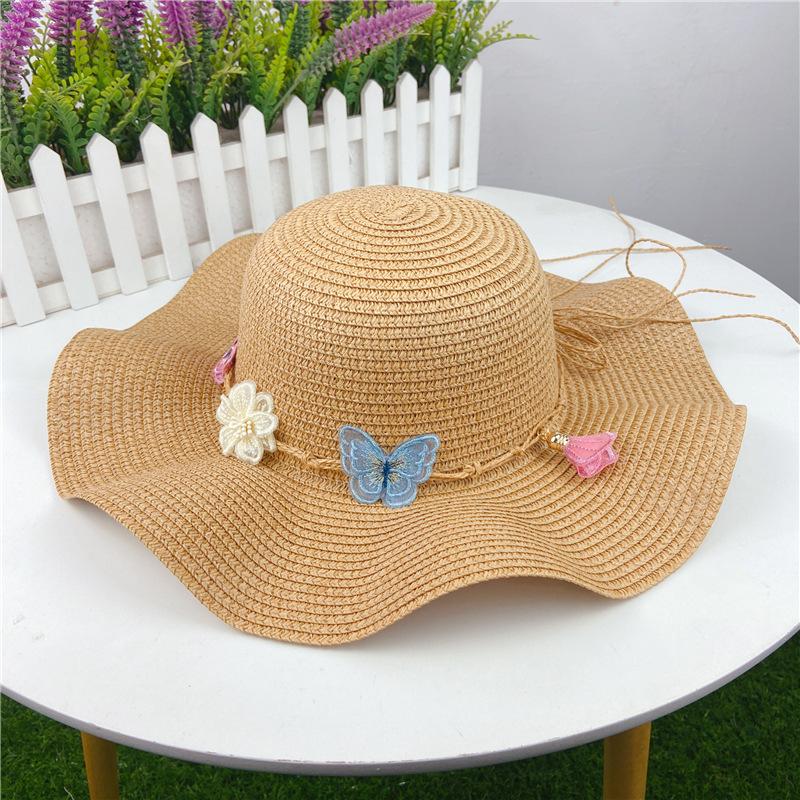 New lotus edge straw hat lace bow sun hat hot hat in beach scenic spot sun protection hat