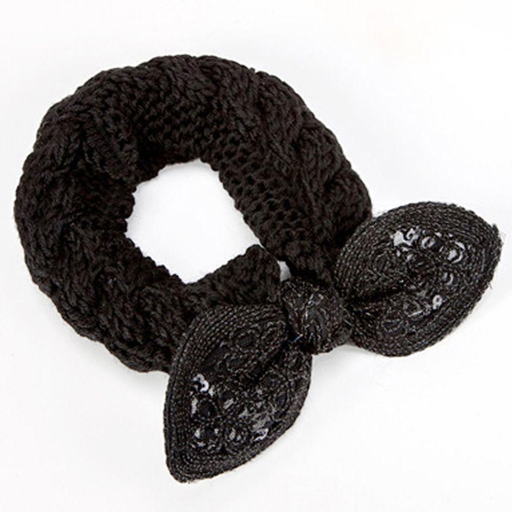 Богемская Зимняя Теплая Женская Девичья Повязка на Голову с Бантом Ушки Кролика Повязка-Тюрбан Вязаная Крючком Повязка на Волосы