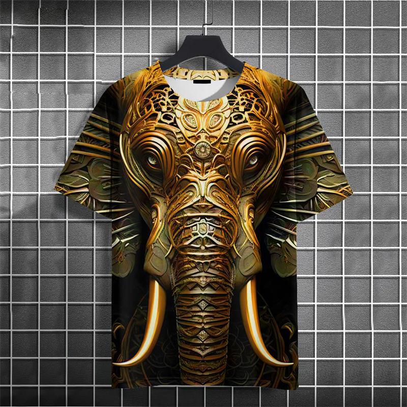 Летний дышащий топ с круглым вырезом и коротким рукавом, 3D-печать с рисунком животного, Арт, Африканский слон, Мужская футболка