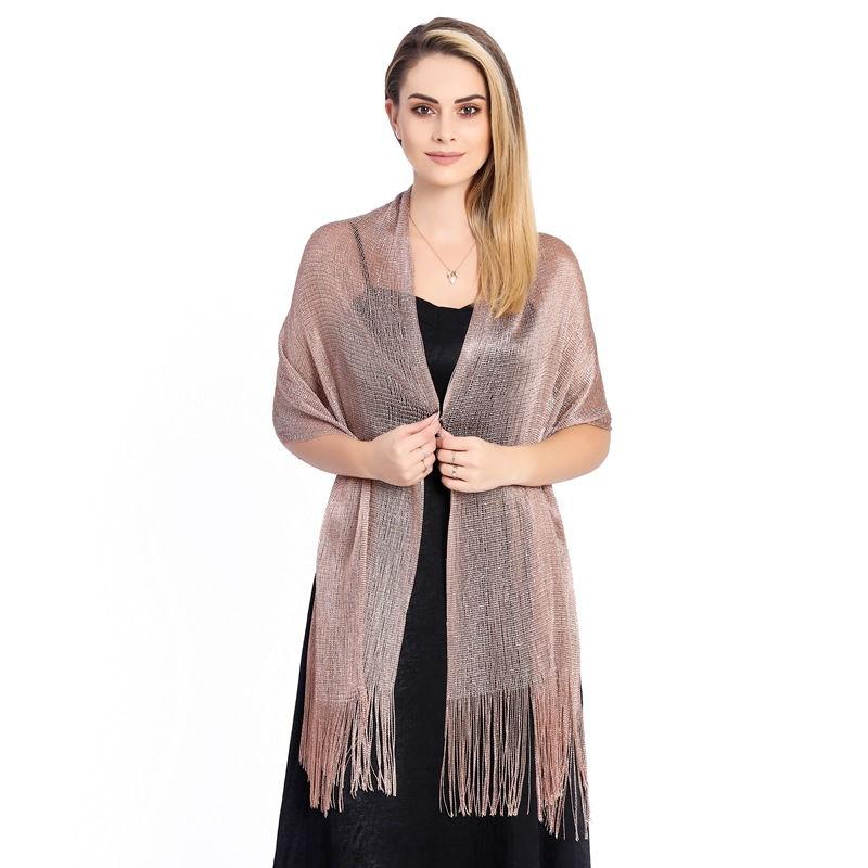 Gold and Women Fashion Wraps Evening Dress Shawl Shawl Flat Scarf Dance Silver Silk