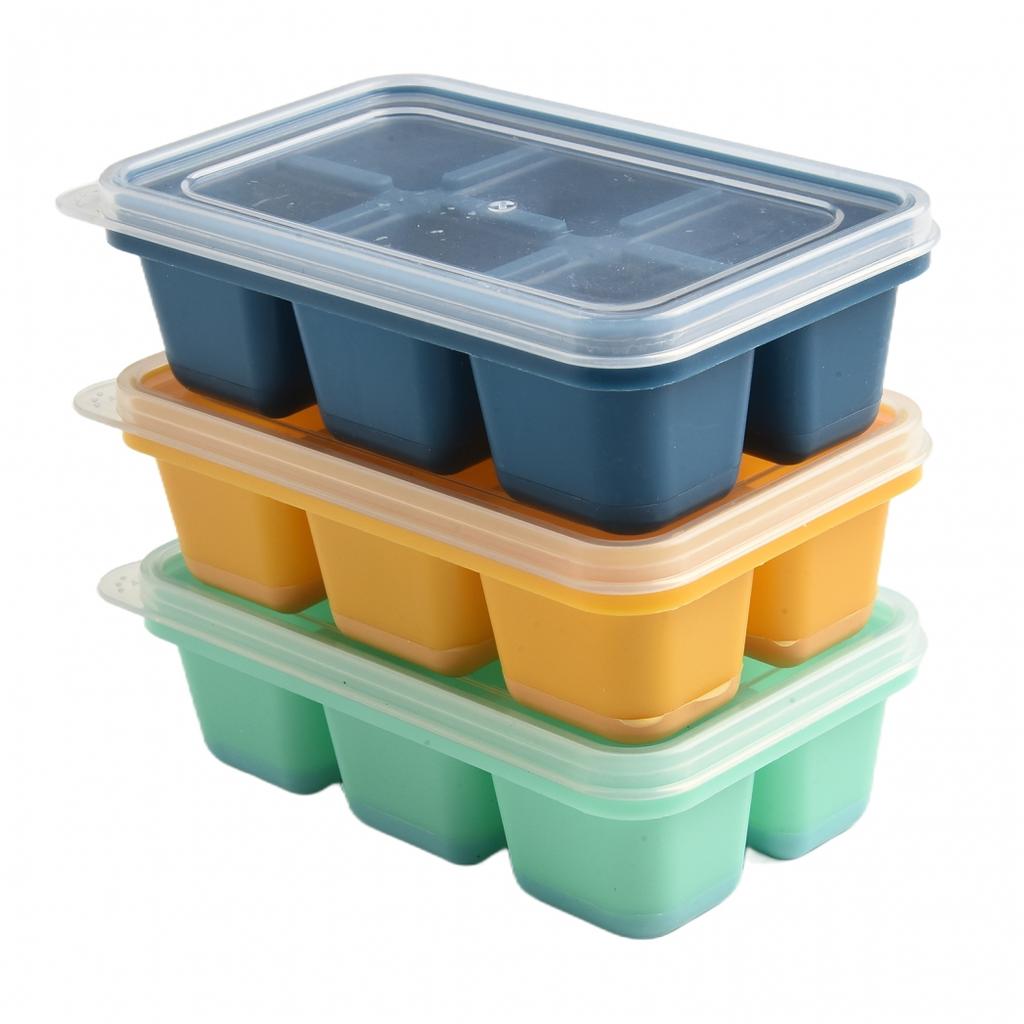 Набор из 3 силиконовых форм для льда большого размера с крышкой, легкое извлечение