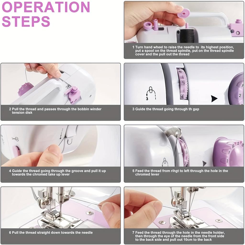 Портативная электрическая швейная машина Pro 12 видов строчек, регулируемая 2-скоростная, функция оверлока, с педалью