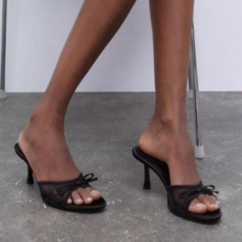Fashion High Heels Women Slippers Elegant Sexy Bow Heeled Sandals Fashion Woman Shoes 2025 Summer Luxury Pumps Dress De Zapatos Mujer