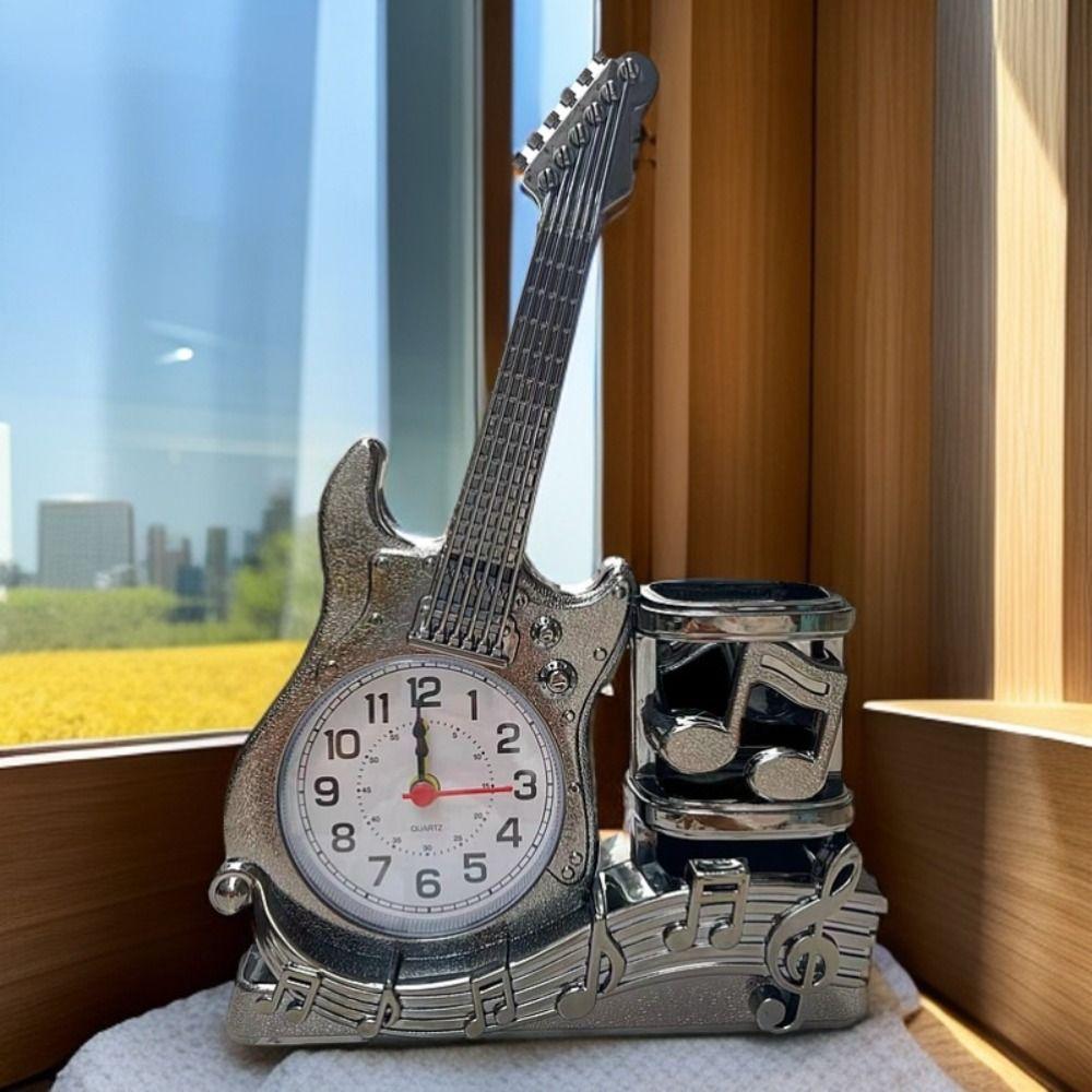 Battery Powered Pen Holder Clock Creative Design Built-in Pen Organizer Home Desktop