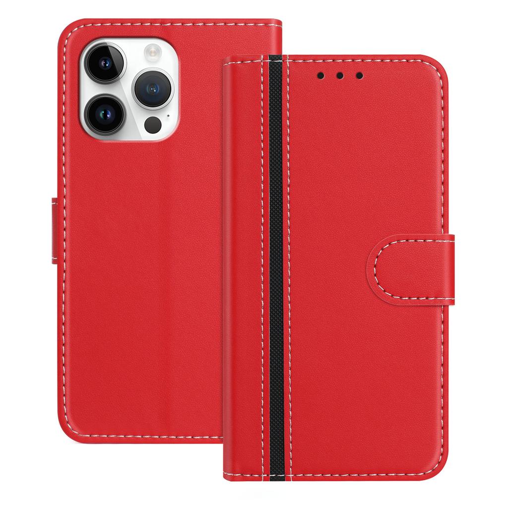 For iPhone 15 Pro Max Phone Cases Wallet Stand Color Splicing Leather Cover with Magnetic Clasp
