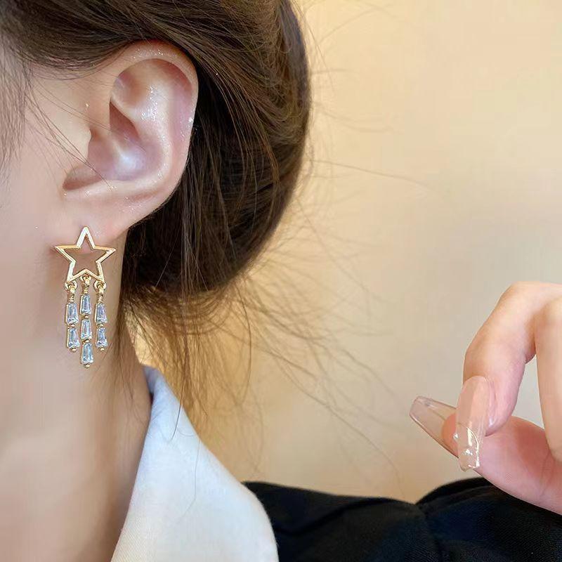 Серебряные иглы с длинными кисточками, женские модные легкие роскошные серьги-капли со звездами, золото