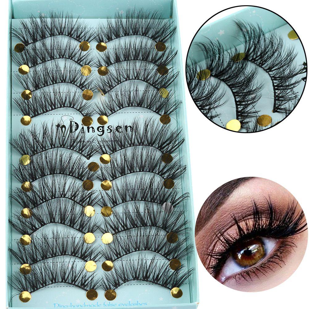 10 Pairs Handmade Fluffy Natural  Crisscross 3D Faux Mink Hair False Eyelashes Extension Tools